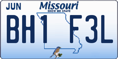 MO license plate BH1F3L