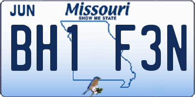 MO license plate BH1F3N