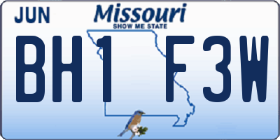 MO license plate BH1F3W
