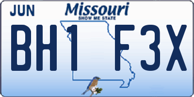 MO license plate BH1F3X
