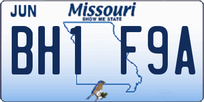 MO license plate BH1F9A