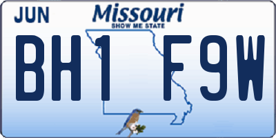 MO license plate BH1F9W