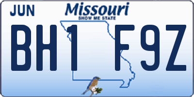 MO license plate BH1F9Z