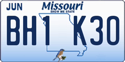 MO license plate BH1K3O