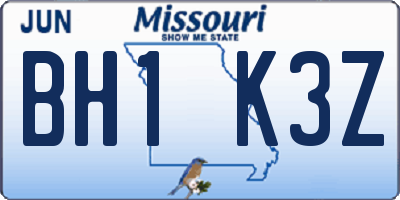 MO license plate BH1K3Z