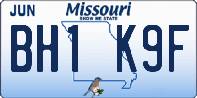MO license plate BH1K9F