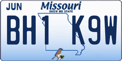 MO license plate BH1K9W