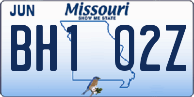 MO license plate BH1O2Z