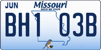 MO license plate BH1O3B
