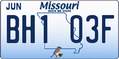 MO license plate BH1O3F