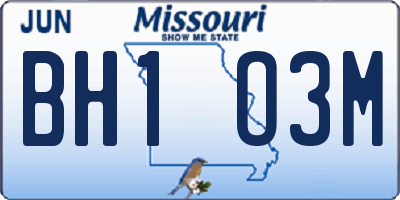 MO license plate BH1O3M