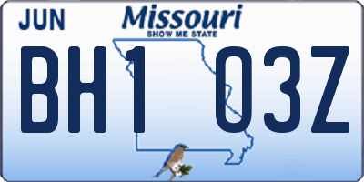 MO license plate BH1O3Z