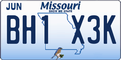MO license plate BH1X3K