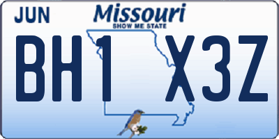 MO license plate BH1X3Z