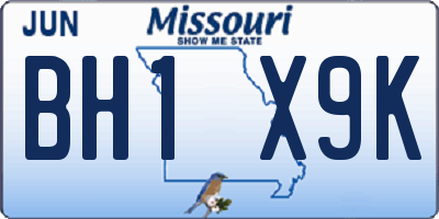 MO license plate BH1X9K