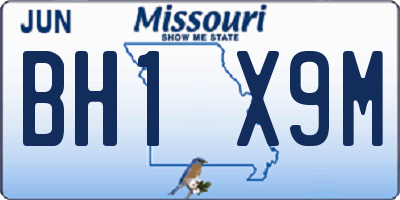 MO license plate BH1X9M