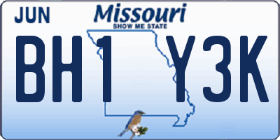 MO license plate BH1Y3K