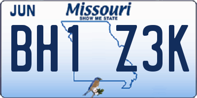 MO license plate BH1Z3K