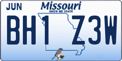 MO license plate BH1Z3W