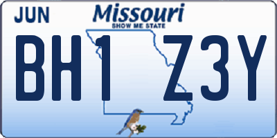 MO license plate BH1Z3Y