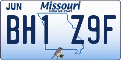 MO license plate BH1Z9F