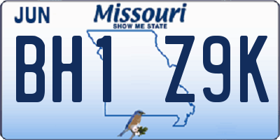 MO license plate BH1Z9K