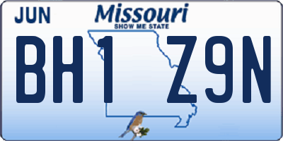MO license plate BH1Z9N