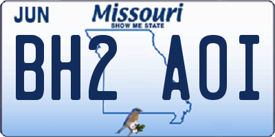 MO license plate BH2A0I