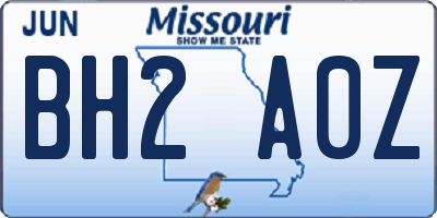 MO license plate BH2A0Z