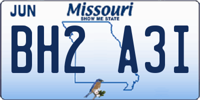 MO license plate BH2A3I