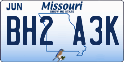 MO license plate BH2A3K