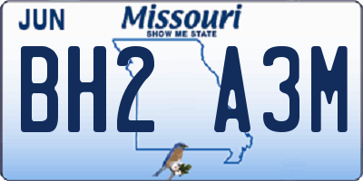 MO license plate BH2A3M
