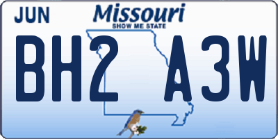 MO license plate BH2A3W