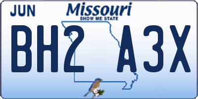 MO license plate BH2A3X