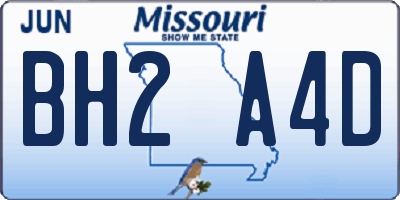 MO license plate BH2A4D