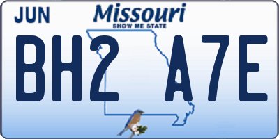 MO license plate BH2A7E