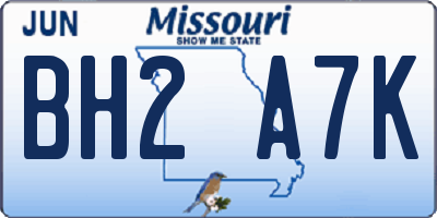 MO license plate BH2A7K