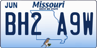 MO license plate BH2A9W