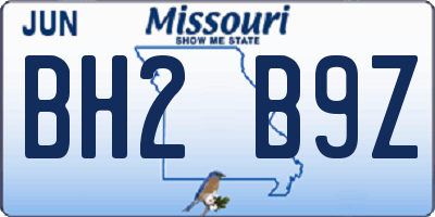 MO license plate BH2B9Z