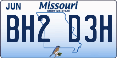 MO license plate BH2D3H