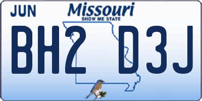 MO license plate BH2D3J