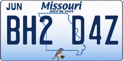 MO license plate BH2D4Z