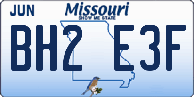 MO license plate BH2E3F