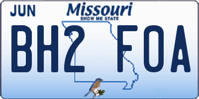 MO license plate BH2F0A