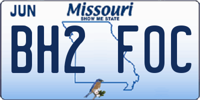 MO license plate BH2F0C