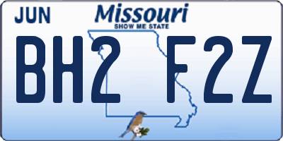 MO license plate BH2F2Z
