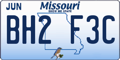 MO license plate BH2F3C