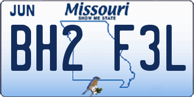 MO license plate BH2F3L