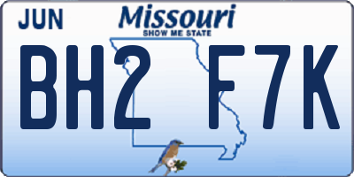 MO license plate BH2F7K