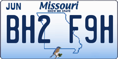 MO license plate BH2F9H